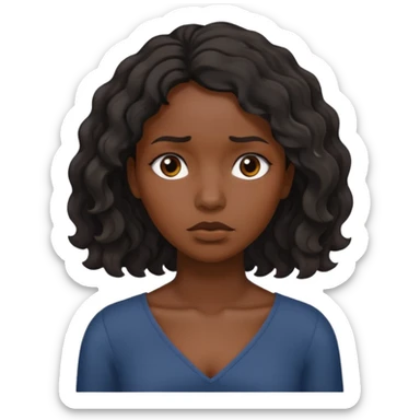 Sad face for black women wavy hair shoulder length sticker