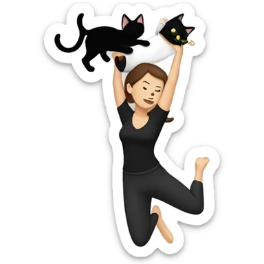 Brunette white woman lifting black cat in the air above head sticker