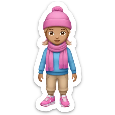 Kid wearing pink hat and scarf, pink sneaker, full body sticker