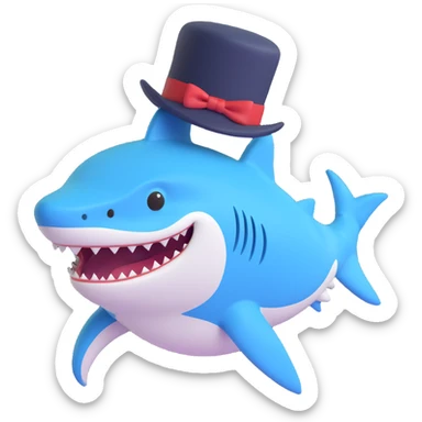 playful and charming shark wearing a top hat sticker