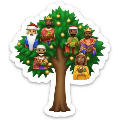 Los Tres Reyes Magos posando en un árbol de Navidad sticker