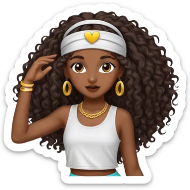 Dancing dark brown girl with long darn brown curly hair with headband hip hop sticker