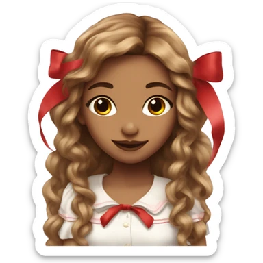 Coquette girl rosy cheeks and red ribbons and long hair sticker