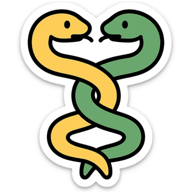 two intertwined serpents colored icon sticker