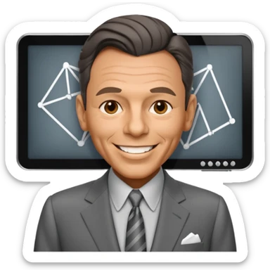 Frank Sinatra smiling and showing trendlines on a screen in the background sticker