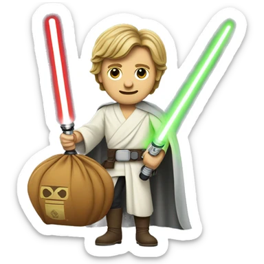 Luke Skywalker with lightsaber and moneybag sticker