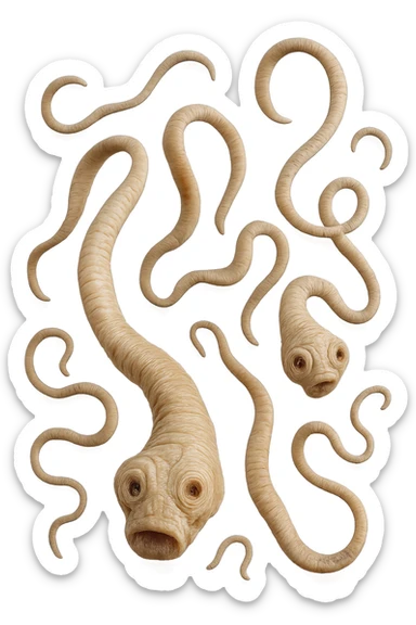 PARASSITI COME LA TENIA FLUTTUANO IN ARIA, iperrealistico 4k sticker