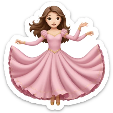 happy white long brunette hair girl with hazel eyes in light pink ballroom dancing sticker