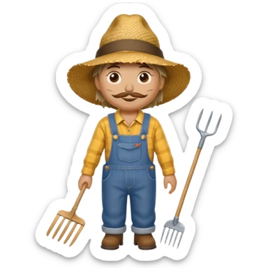 Scarecrow, Dressed like a farmer with overalls, straw hat, and a rake tucked in one arm. sticker