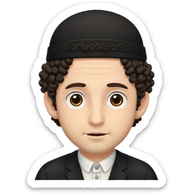 jewish jew man's face, wearing a tiny black kippah and 2 curly hair strands near the ears, only face, no body sticker