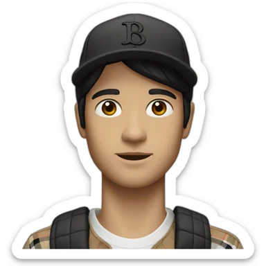 guy with white skin burberry cap and black mid-length hair sticker