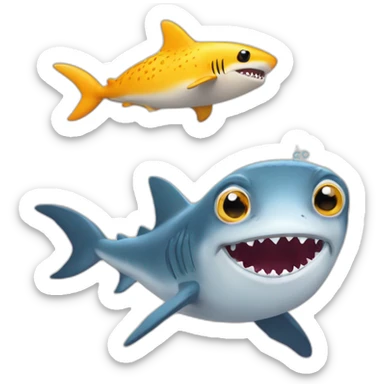 shark and puffer fish loves each other sticker