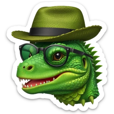 capitalist iguana head with black reflex sunglasses and hat smiling sarcastically sticker