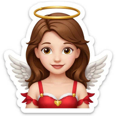 white happy long haired brunette girl hazel eyes dressed as cupid sticker