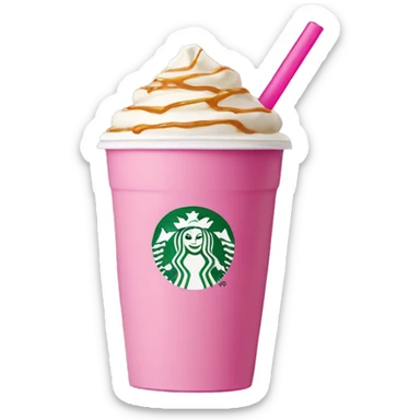 Starbucks Cute vanilla coffee with caramel drizzle in a pink plastic cup with one straw rounded top  sticker