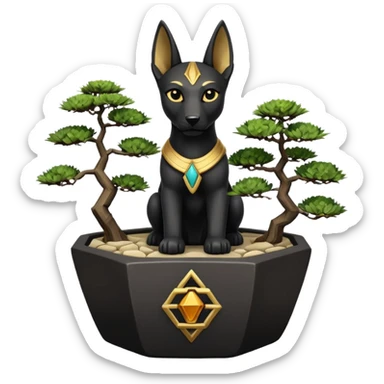  Soothing silky black fur Anubis tiny statuette puppy stony cracked irregular-dodecagon bonsai pot  sticker