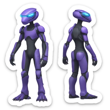 a Reptile-Raptor-Genesect-Fakémon with a futuristic visor-helmet and wearing a techwear-suit Full Body sticker