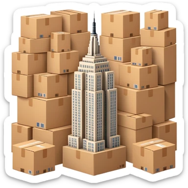 Empire State Building surrounded by shipping boxes sticker