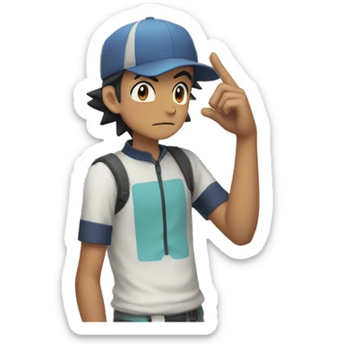 Pokemon ash putting hands on his face saying shhhh sticker