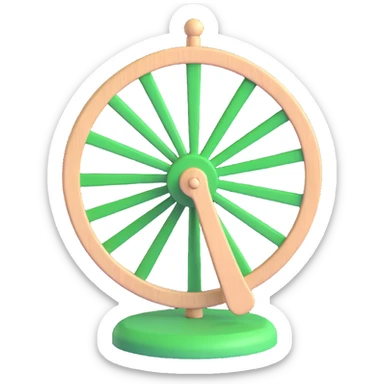 A 3D cartoon-style spinning wheel with alternating green and white sections sticker