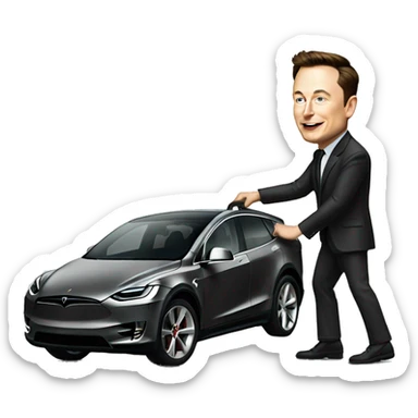 Elon Musk pushing a car break pedal sticker