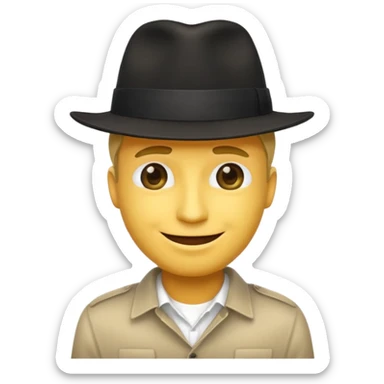 yellow man smiling wearing a black fedora with the hat's shadow covering his eyes sticker