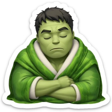 Incredible Hulk eyes closed sleeping curled up in a blanket up to his neck sticker