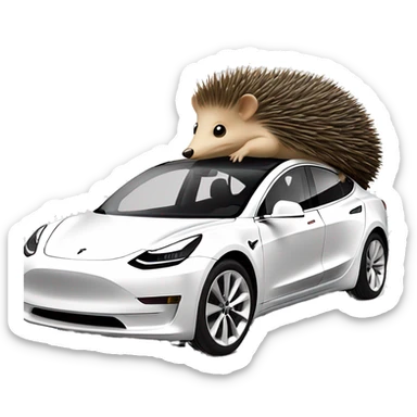 a tesla model 3 white with a hedgehog sticker