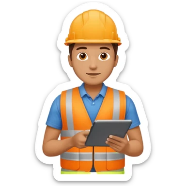 worker man wearing orange west holding a tablet sticker