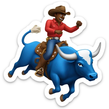 Cowboy riding a blue and red bucking bull sticker