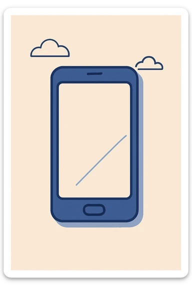 smartphone shown flat from above, blank screen, subtle reflection, minimal detail, minimalist design, clean look sticker
