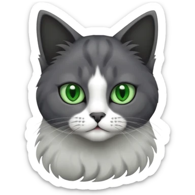 one dark grey and white cat and one completely solid dark grey cat with green eyes and only white paws sticker