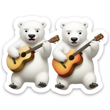 two cute polar bears, one playing guitar, the second one playing drums sticker
