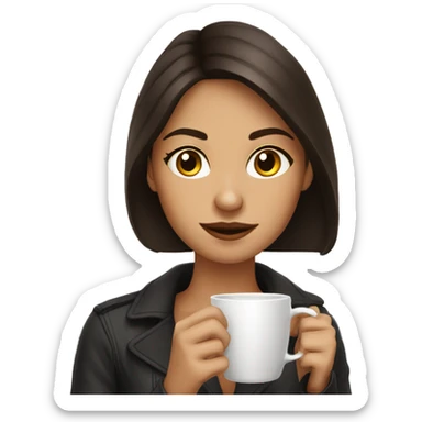 beautiful brunette girl drinks coffee sticker