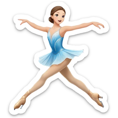 An icon featuring a graceful figure skater performing a spin on the ice. The background includes a grand ice rink palace with shining spotlights and cheering spectators in the stands. Transparent background highlights the elegance and artistry of figure skating sticker