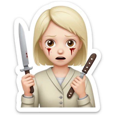 Insane scared injured person with a knife sticker