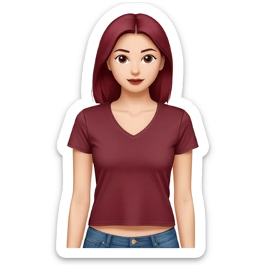 short wine red cotton V-neck t-shirt for women, cropped length, no model, only the clothing item sticker