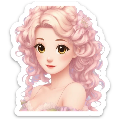 gorgeous pretty attractive anime lady beautiful hair with gorgeous dress fairycore cottagecore pastelcore detailed high quality trending VOGUE aesthetic head and bust sticker
