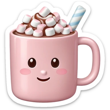 Light Pink mug of hot chocolate with marshmallows  sticker