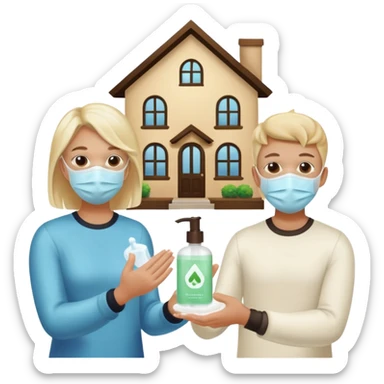 Give me emojis that represent corona-time safety rules such as: keep your distance, wear a mask, wash hands, avoid crowds, sanitize regularly, stay home, and no handshakes. Use only relevant emojis.  another except this   sticker