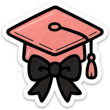 rose gold graduation cap with black bow, elegant and girly sticker
