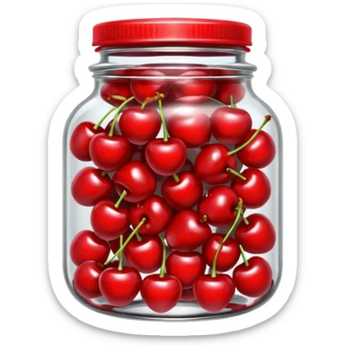 Realistic glass jar with silver metallic lid filled with maraschino cherries inside of it. sticker