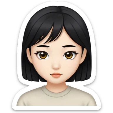 asian girl with fair skin and layered black hair plus black eyes sticker