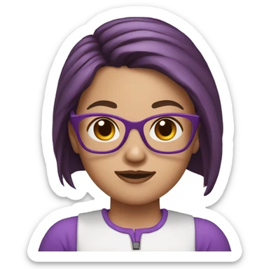 girl with purple glasses, brown hair, ponytail, white skin sticker