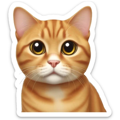 A ginger cat of the Scottish Fold breed. He has large round eyes and characteristic compound ears. He looks straight at the camera, giving the impression of curiosity or surprise. The cat's fur is soft and fluffy, the expression on his face is very cute. sticker