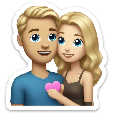 couple with light skin and dark blonde hair and blue eyes kissing add hearts sticker