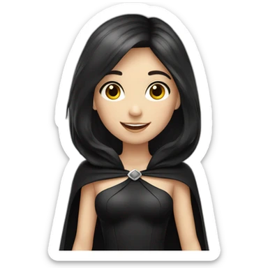 Happy-White-skin-girl—face-with-black-cape-costume-and-black-hair sticker