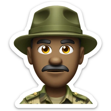 drill sergeant character wearing a classic sergeant hat and a camouflage army shirt. The character should have an angry intense expression. full torso sticker