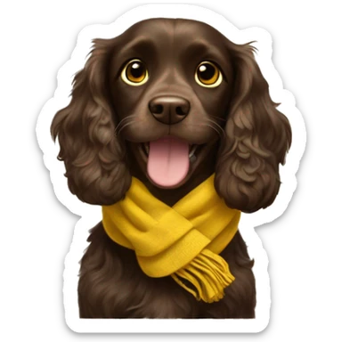 Happy dark brown cocker spaniel in a yellow scarf  sticker