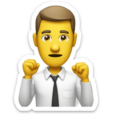 A yellow cartoon man facing forward holds a "MUGSHOT" sign with both hands. His expression is neutral or slightly serious, and he wears a simple shirt or t-shirt. sticker